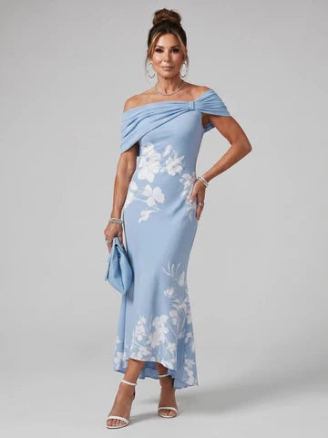 Anastasia- Vestido midi elegante con hombros al aire