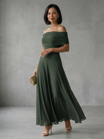 Triana- Vestido midi con hombros al descubierto y drapeado