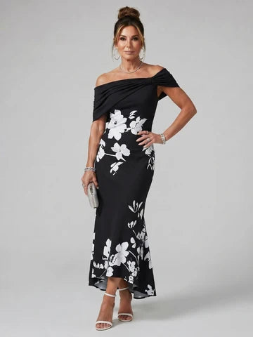 Anastasia- Vestido midi elegante con hombros al aire