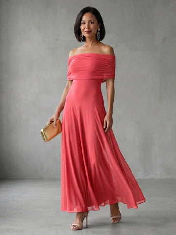 Triana- Vestido midi con hombros al descubierto y drapeado