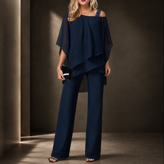 Silvia- Conjunto top de gasa irregular y pantalón de pierna ancha