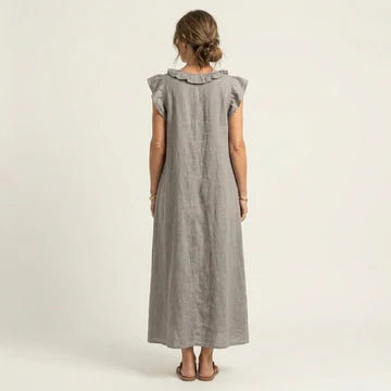 Leticia- Vestido largo con cuello en V y volantes