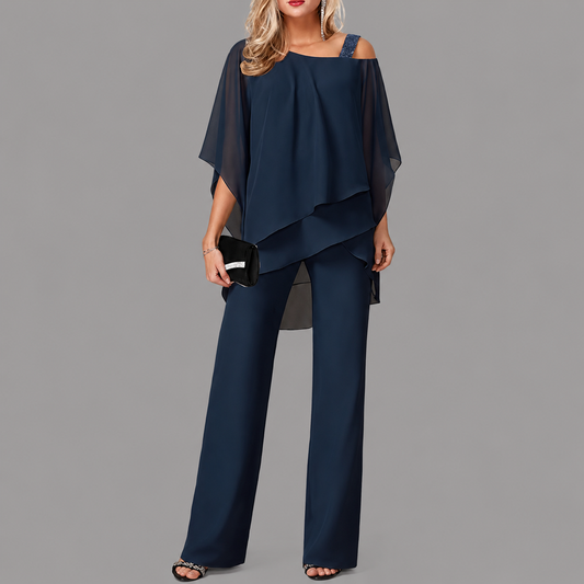 Silvia- Conjunto top de gasa irregular y pantalón de pierna ancha