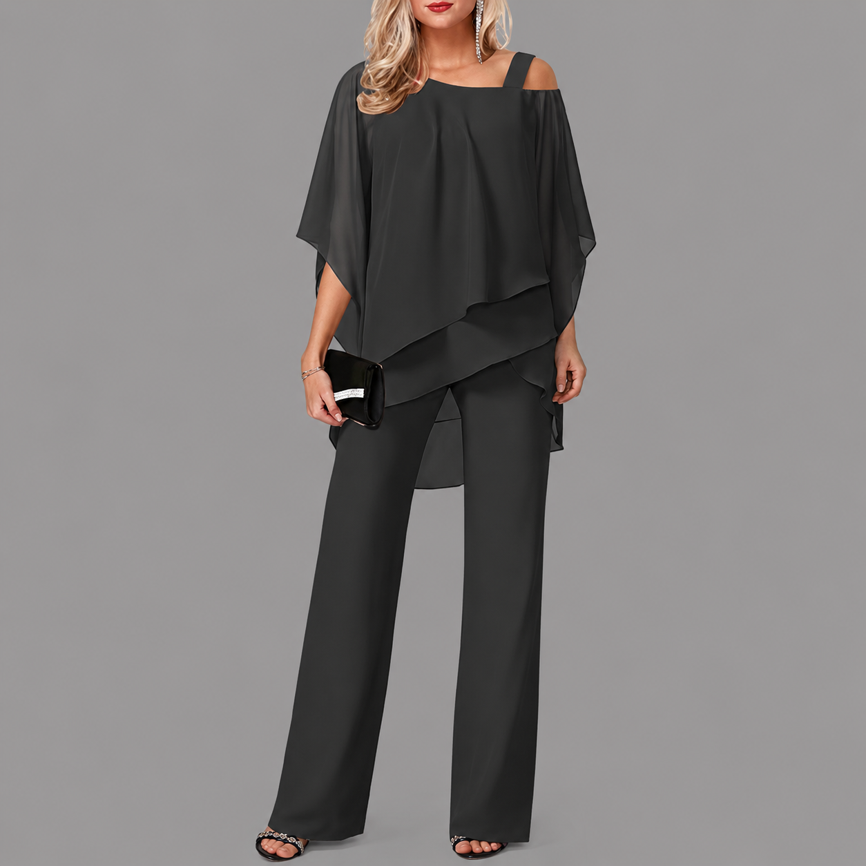 Silvia- Conjunto top de gasa irregular y pantalón de pierna ancha