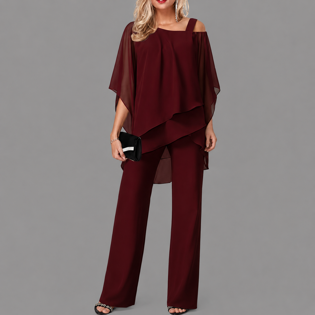 Silvia- Conjunto top de gasa irregular y pantalón de pierna ancha