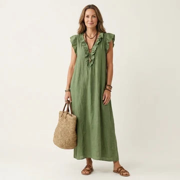 Leticia- Vestido largo con cuello en V y volantes