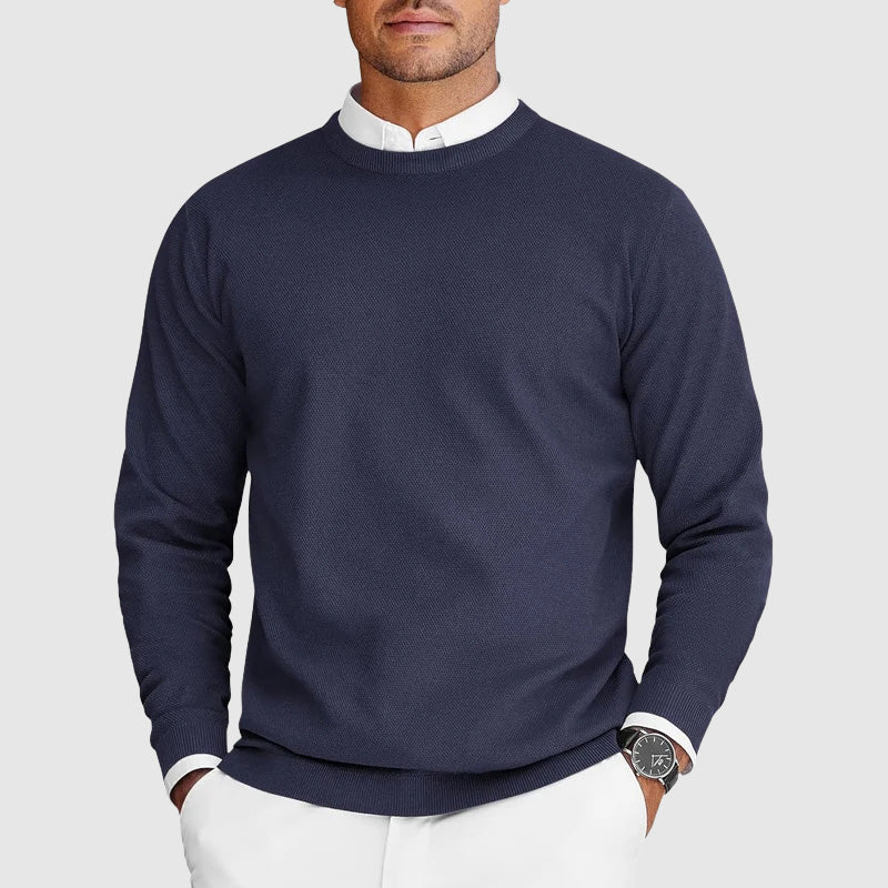 Adrián- Suéter hombre cuello redondo blanco – estilo clásico elegante cómodo diario