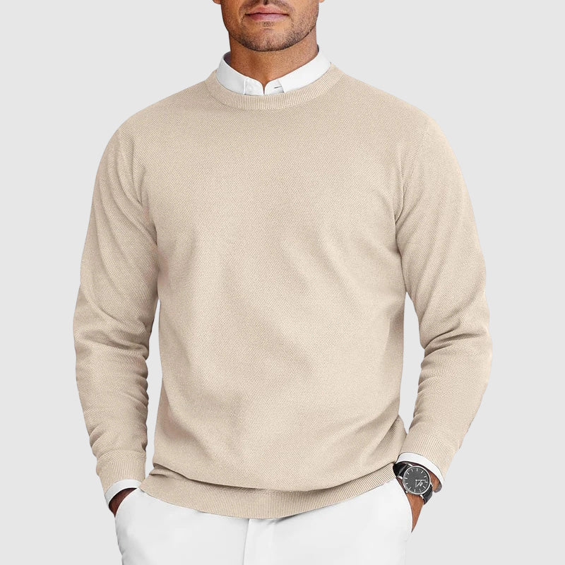 Adrián- Suéter hombre cuello redondo blanco – estilo clásico elegante cómodo diario