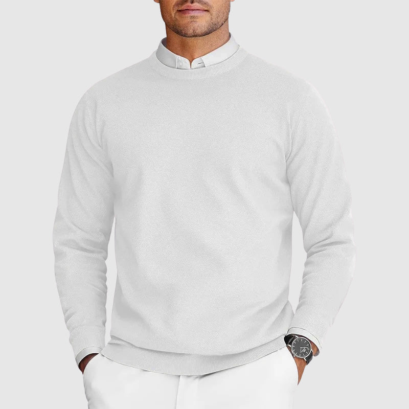Adrián- Suéter hombre cuello redondo blanco – estilo clásico elegante cómodo diario