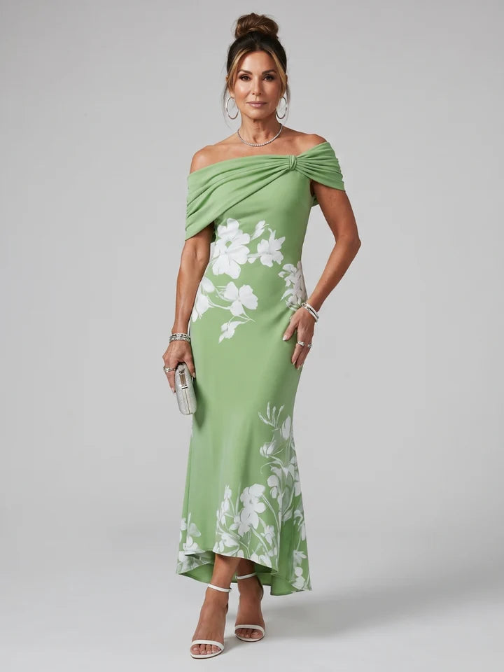 Anastasia- Vestido midi elegante con hombros al aire