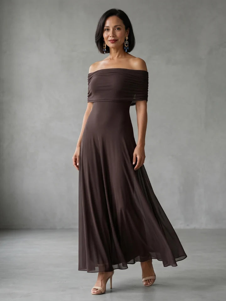 Triana- Vestido midi con hombros al descubierto y drapeado