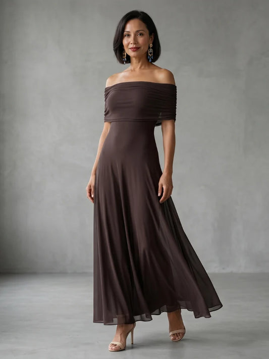 Triana- Vestido midi con hombros al descubierto y drapeado